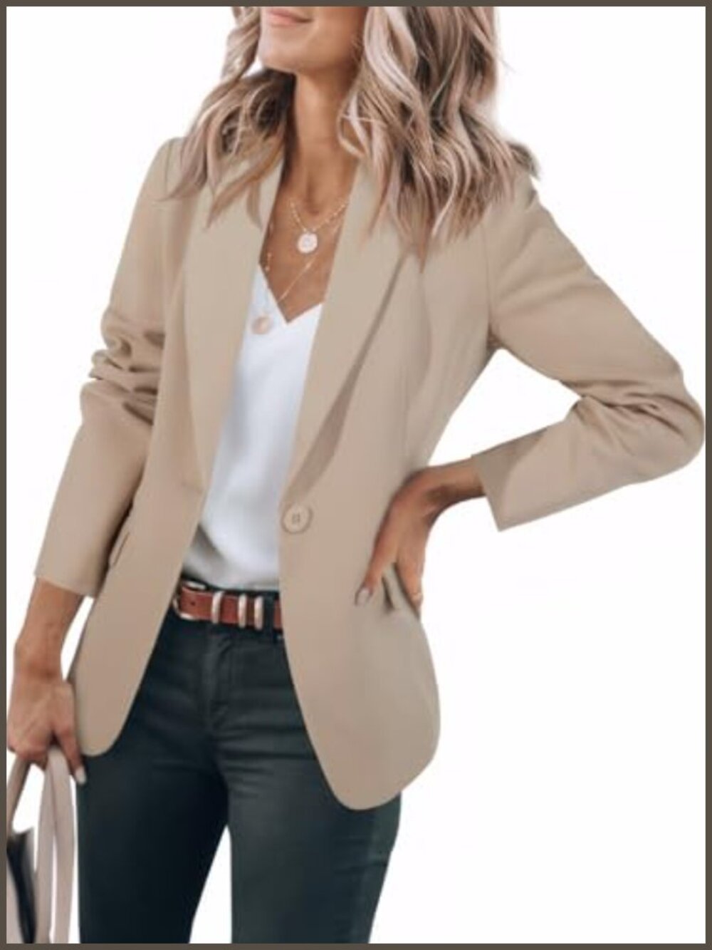Women's Slim Fit Long Sleeve Open Front Blazer Business Casual Suit Jacket